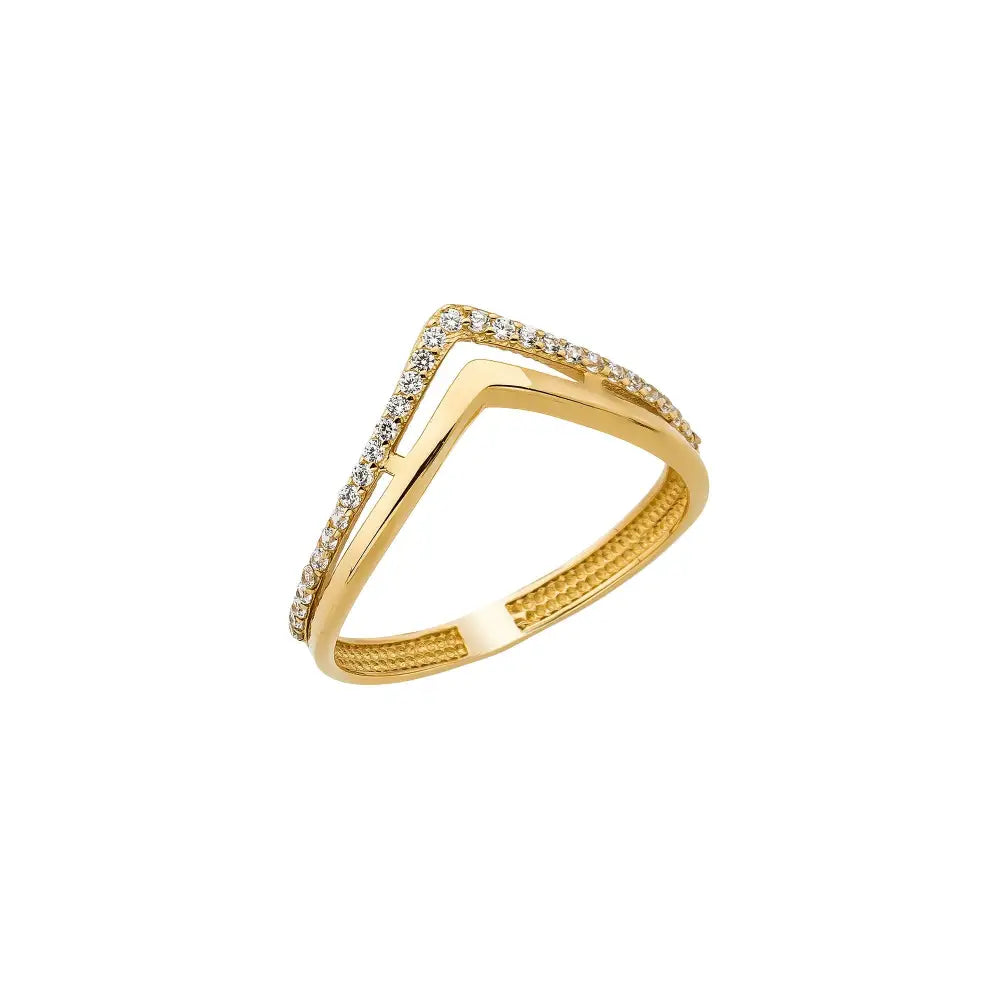14K Handmade Gold V-Shaped Diamond Ring Elegant Twisted Design with Sparkling Stones
