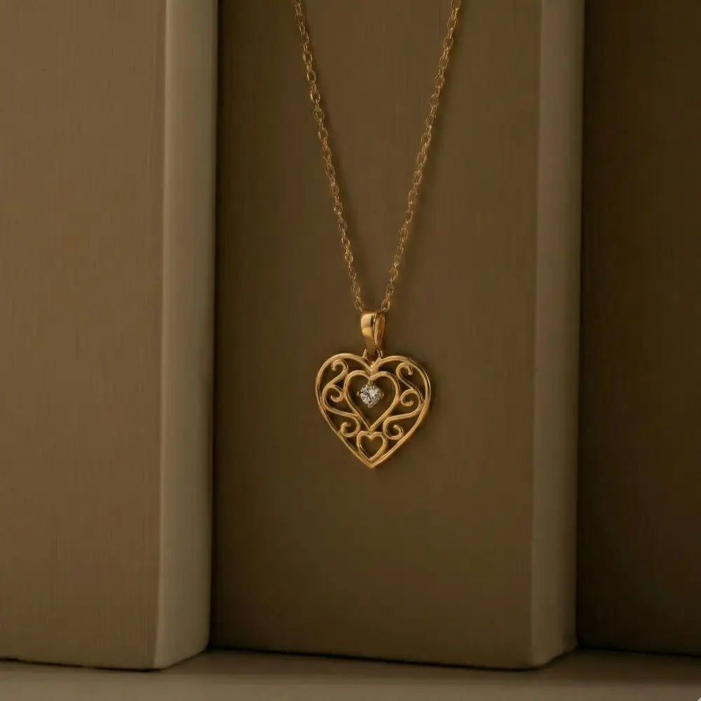 14K Handmade Solid Gold Heart Necklace With Cz Stone Minimal Romantic Pendant - Jewelry