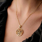 14K Handmade Solid Gold Tree Of Life Necklace With Multicolor Gemstones Meaningful Pendant - Jewelry