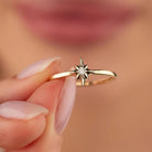 14K North Star Gold Ring Dainty Eight-Point Starburst Design with Sparkling Center Stone