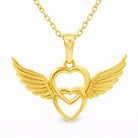 14K Solid Gold Angel Wing Heart Necklace Interlocking Love Pendant Guardian Angel Jewelry Memorial Gift Romantic
