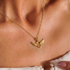 14K Solid Gold Angel Wing Heart Necklace Interlocking Love Pendant Guardian Angel Jewelry Memorial Gift Romantic