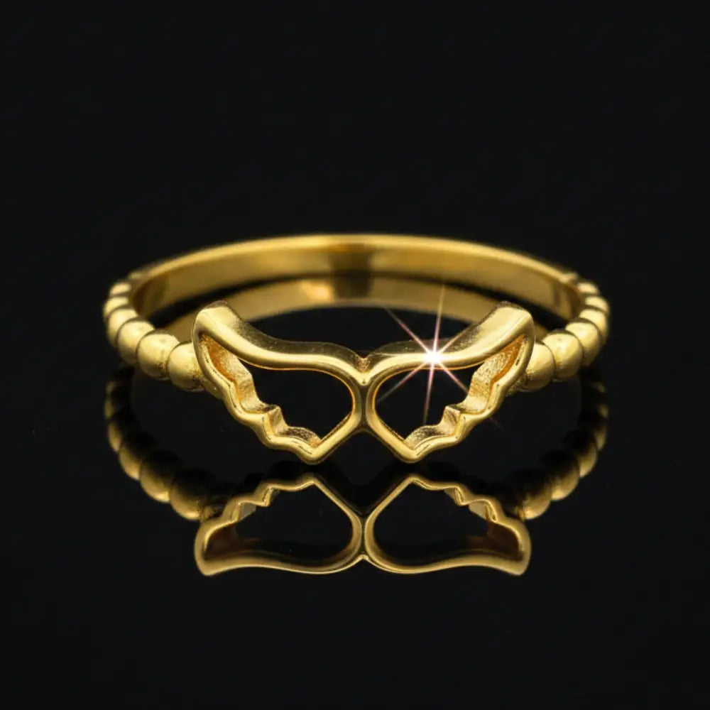 14K Solid Gold Angel Wings Ring: Sentimental Symbolic Love Forever Ring Guardian Christmas Gift