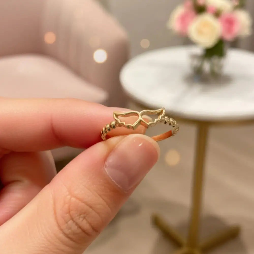 14K Solid Gold Angel Wings Ring: Sentimental Symbolic Love Forever Ring Guardian Christmas Gift