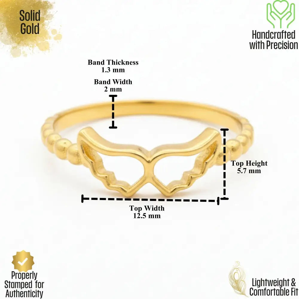 14K Solid Gold Angel Wings Ring: Sentimental Symbolic Love Forever Ring Guardian Christmas Gift