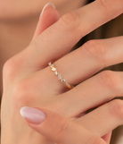 14K Solid Gold Baguette and Round CZ Halfway CrissCross Band - Rings