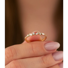 14K Solid Gold Baguette and Round CZ Halfway CrissCross Band - Rings