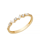 14K Solid Gold Baguette and Round CZ Halfway CrissCross Band - Rings