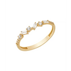 14K Solid Gold Baguette and Round CZ Halfway CrissCross Band - Rings