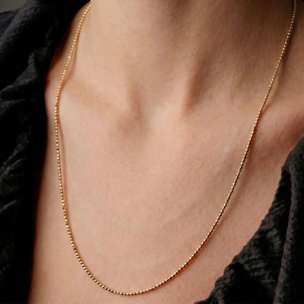 14K Solid Gold Beaded Chain 1-1.15-1.5mm 18 inch Satellite Necklace Dainty Ball Link Choker Real Gold Layering Chain