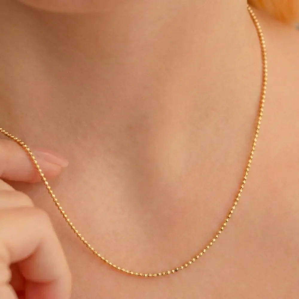 14K Solid Gold Beaded Chain 1-1.15-1.5mm 18 inch Satellite Necklace Dainty Ball Link Choker Real Gold Layering Chain