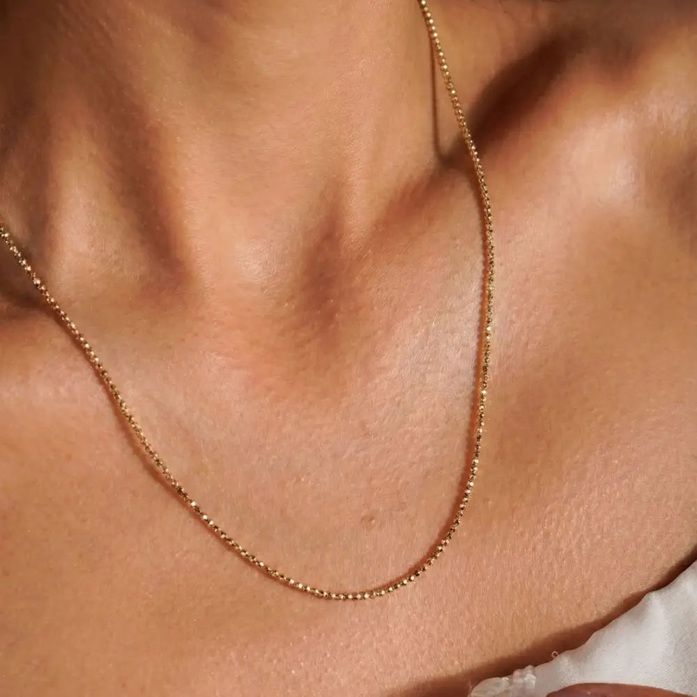 14K Solid Gold Beaded Chain 1-1.15-1.5mm 18 inch Satellite Necklace Dainty Ball Link Choker Real Gold Layering Chain