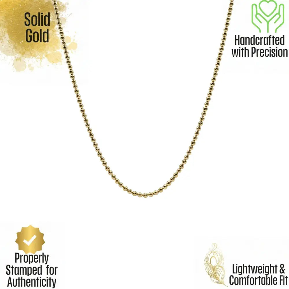 14K Solid Gold Beaded Chain 1-1.15-1.5mm 18 inch Satellite Necklace Dainty Ball Link Choker Real Gold Layering Chain