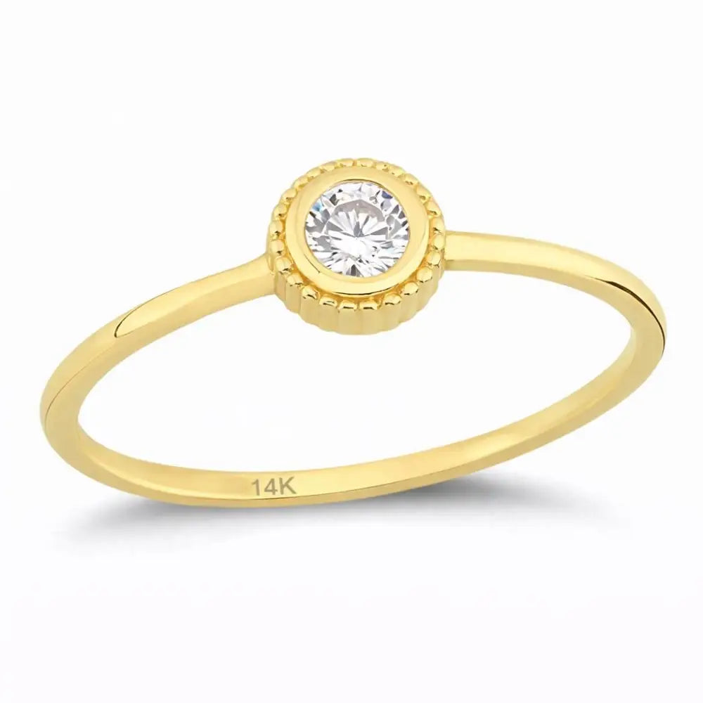 14K Solid Gold Bezel Set Ring Minimal Diamond Thin Gold Band for Everyday Jewelry