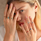 14K Solid Gold Blue Evil Eye Heart Ring Enamel Signet