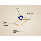 14K Solid Gold Blue Evil Eye Heart Ring Enamel Signet