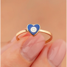14K Solid Gold Blue Evil Eye Heart Ring Enamel Signet