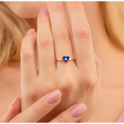 14K Solid Gold Blue Evil Eye Heart Ring Enamel Signet