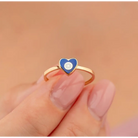 14K Solid Gold Blue Evil Eye Heart Ring Enamel Signet