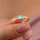 14K Solid Gold Blue Evil Eye Signet Ring Square Enamel Band