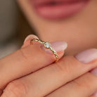 14K Solid Gold Braided Wedding Band Bezel Set CZ Engagement Ring Women