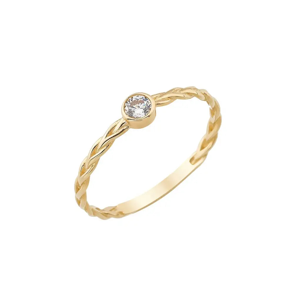 14K Solid Gold Braided Wedding Band Bezel Set CZ Engagement Ring Women