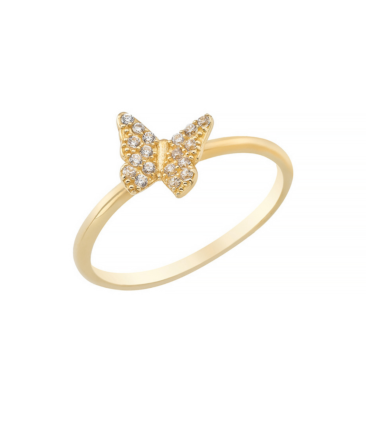 14K Solid Gold Butterfly Ring CZ - Rings