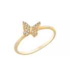 14K Solid Gold Butterfly Ring CZ - Rings