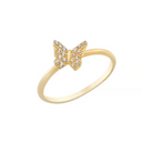 14K Solid Gold Butterfly Ring CZ - Rings