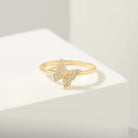 14K Solid Gold Butterfly Ring CZ - Rings