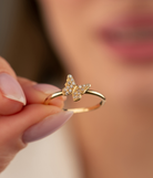 14K Solid Gold Butterfly Ring CZ - Rings