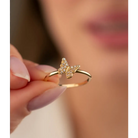 14K Solid Gold Butterfly Ring CZ - Rings