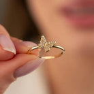 14K Solid Gold Butterfly Ring Pave Cubic Zirconia Stacking Ring for Women