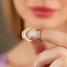 14K Solid Gold Byzantine Greek Key Huggie Hoop Earrings | Wide Meander Pattern Hoops for Women - Hoop Earrings
