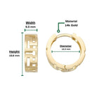 14K Solid Gold Byzantine Greek Key Huggie Hoop Earrings | Wide Meander Pattern Hoops for Women - Hoop Earrings