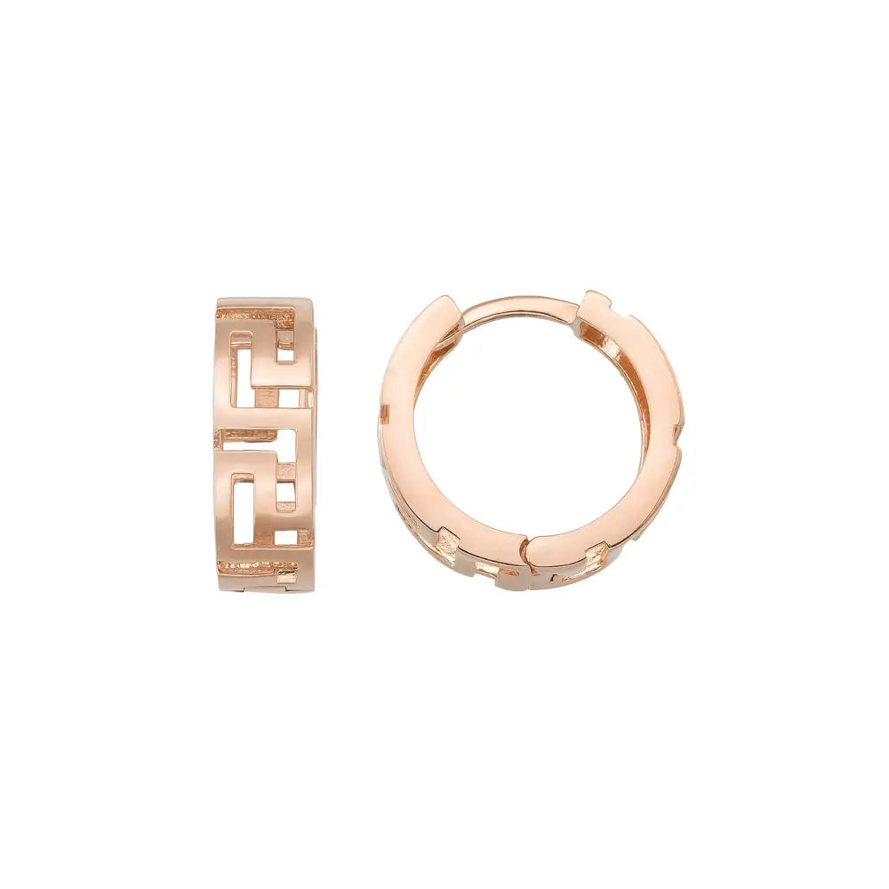 14K Solid Gold Byzantine Greek Key Huggie Hoop Earrings | Wide Meander Pattern Hoops for Women - Single (1 Earring)