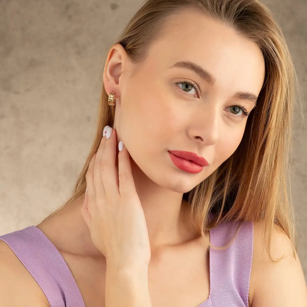 14K Solid Gold Byzantine Greek Key Huggie Hoop Earrings | Wide Meander Pattern Hoops for Women - Hoop Earrings