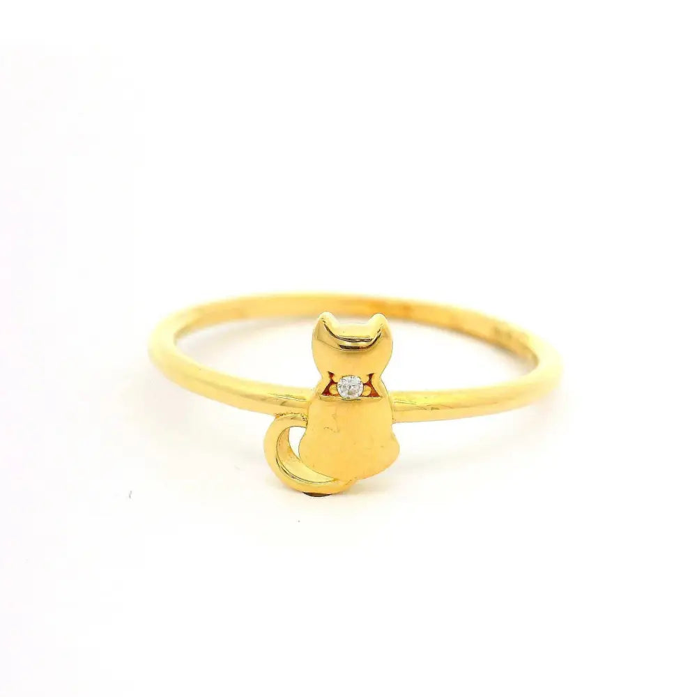 14K Solid Gold Cat Ring Small Simulated Diamond Accent Pet Lover Gift by GoA