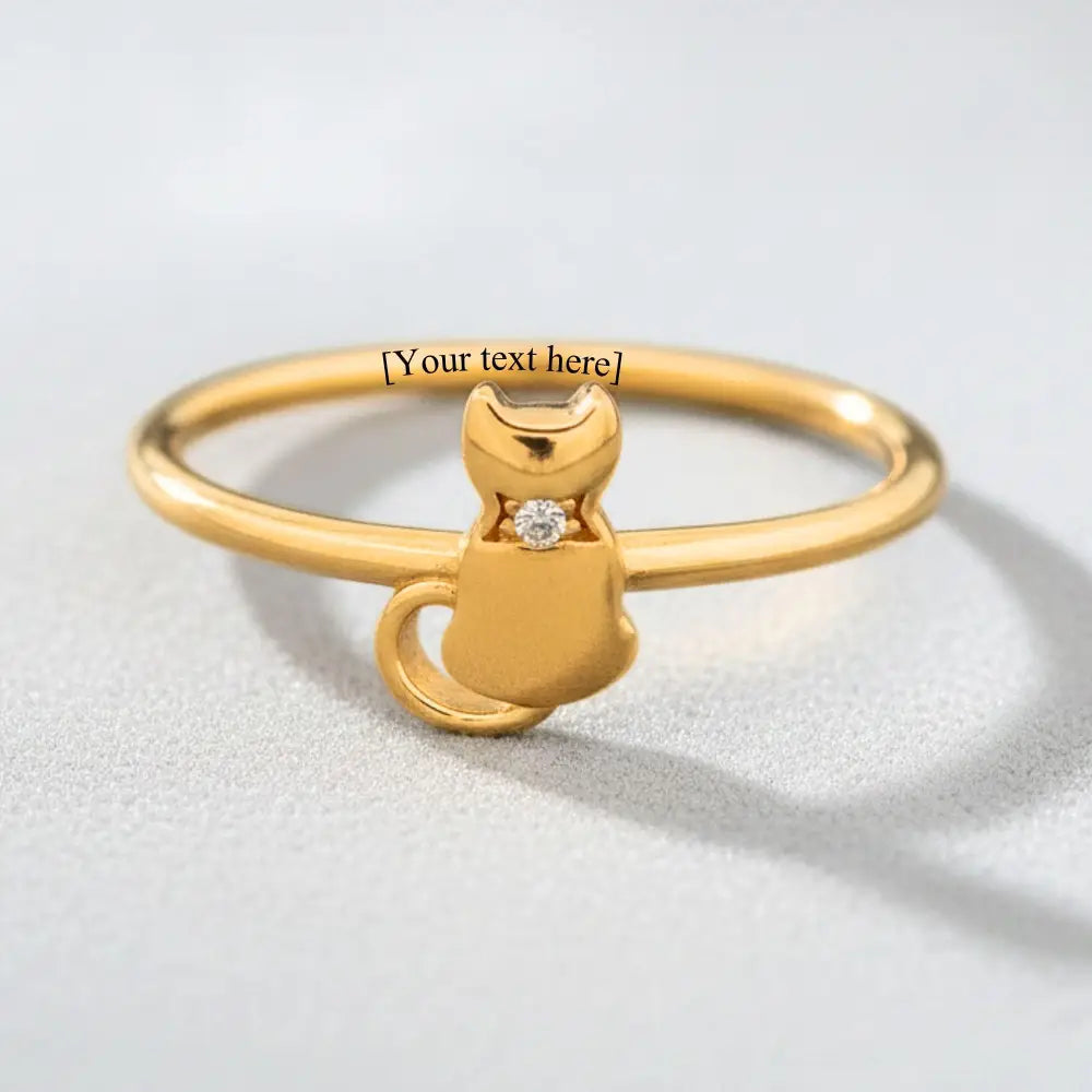 14K Solid Gold Cat Ring Small Simulated Diamond Accent Pet Lover Gift by GoA
