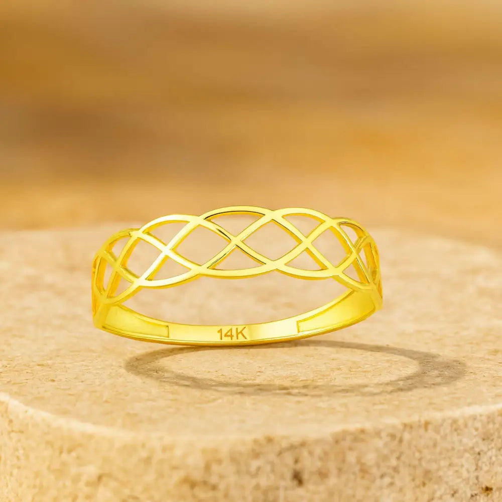 14k Solid Gold Celtic Knot Ring Dainty Irish Wedding Band