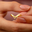 14K Solid Gold Chevron Ring Wavy Wedding Band Wishbone Ring