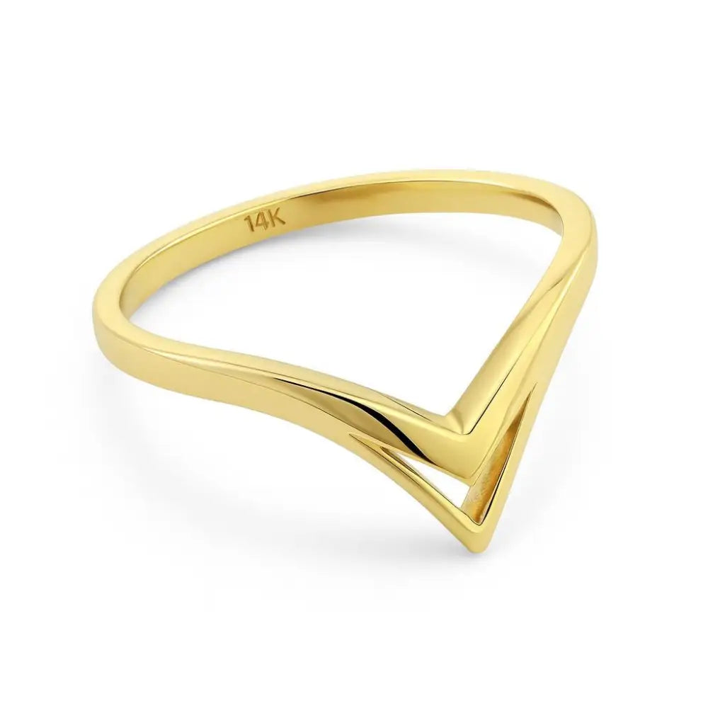 14K Solid Gold Chevron Ring Wavy Wedding Band Wishbone Ring