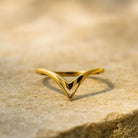 14K Solid Gold Chevron Ring Wavy Wedding Band Wishbone Ring