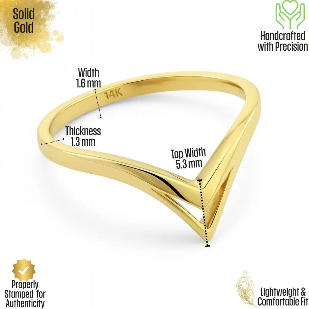 14K Solid Gold Chevron Ring Wavy Wedding Band Wishbone Ring