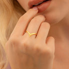 14K Solid Gold Chevron Ring Wavy Wedding Band Wishbone Ring
