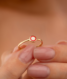 14K Solid Gold Circle Evil Eye Ring Red - Rings
