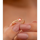 14K Solid Gold Circle Evil Eye Ring Red - Rings