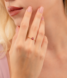 14K Solid Gold Circle Evil Eye Ring Red - Rings