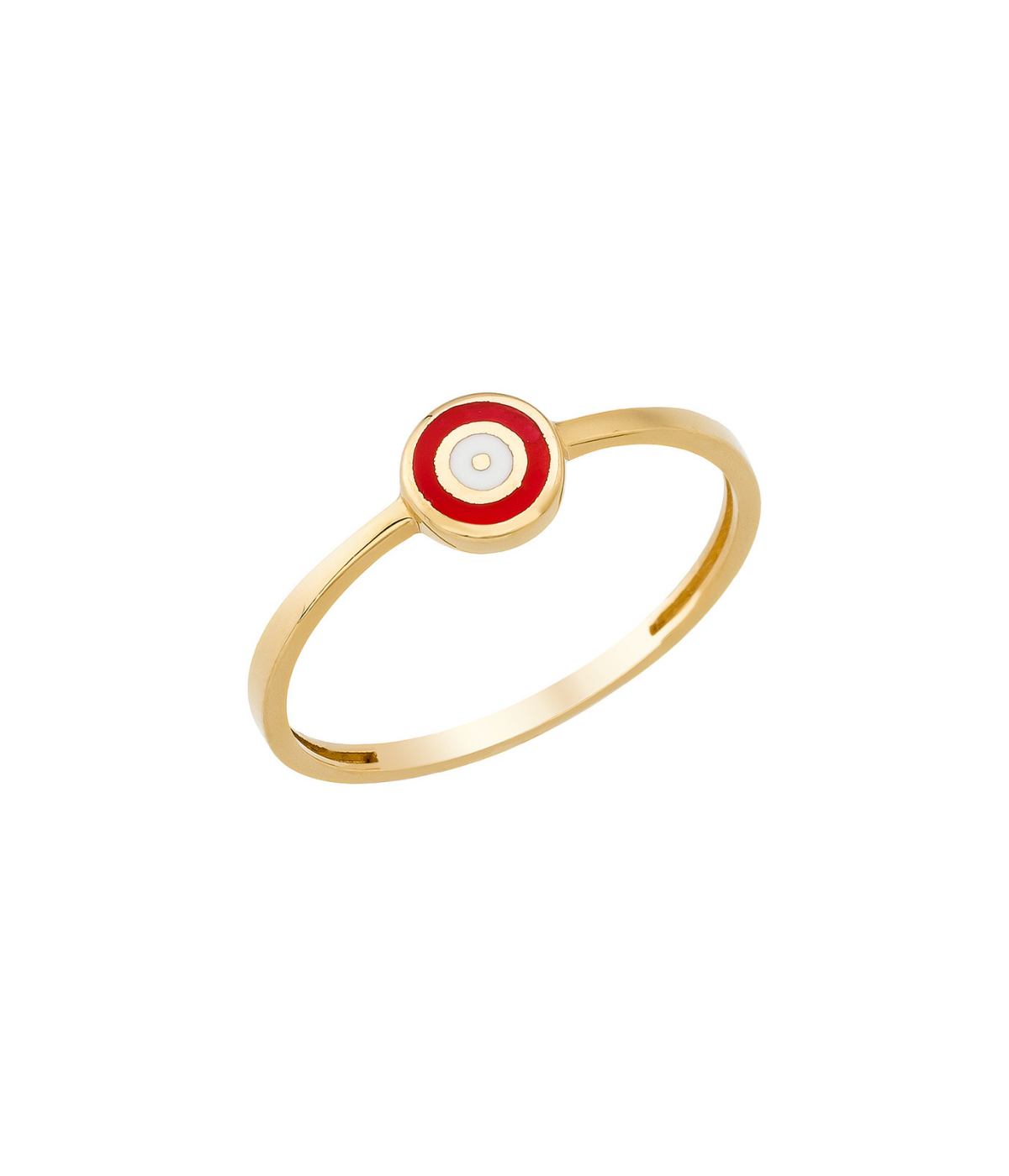 14K Solid Gold Circle Evil Eye Ring Red - Rings