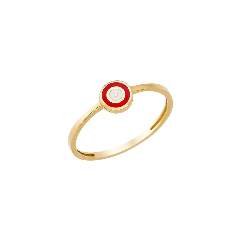 14K Solid Gold Circle Evil Eye Ring Red - Rings